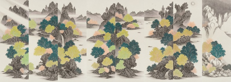 심경 · 장지에 먹과 채색 · 70×200cm(8폭 · 2018 · heart and soul · food and color on the ground
