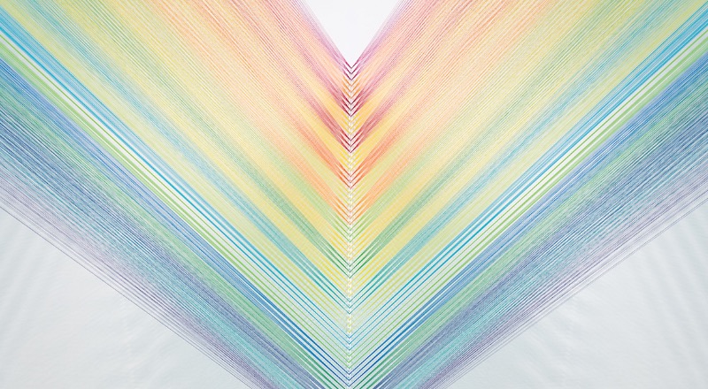 Plexus No. 40 · gutermann thread_painted wood and  hooks · site specific installation at PARADISE ART APACE · 2019 · Plexus No. 40 · gutermann thread_painted wood and  hooks