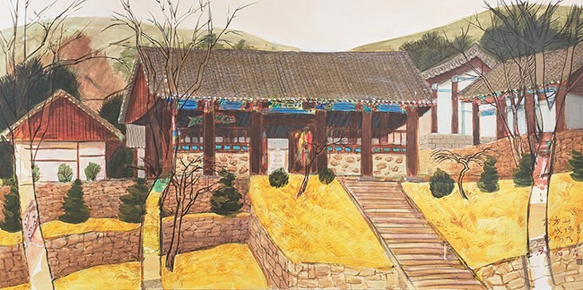 황창배 성불사 · 한지에 아크릴릭 · 129×259cm · 1998 · Hwang Chang Bae_saint phoenix · Acrylic on korea paper