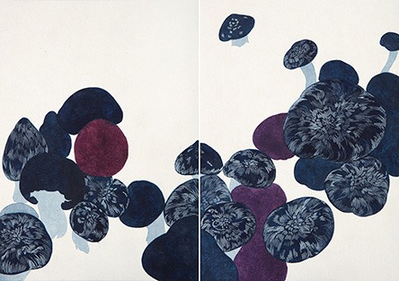 이끼의 길 · 한지에 채색 · 29.7×21.1cm×2 (부분) · 2019 · moss road · Korean paper and coloring