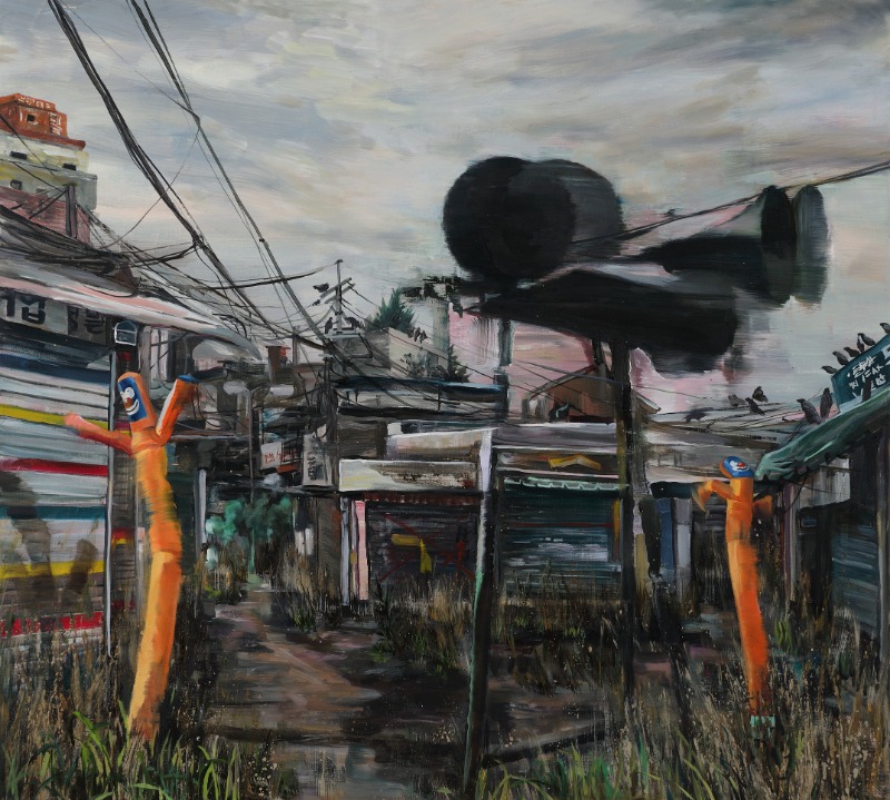 뜻밖의 사이렌 ⓒ SongEun Art and Cultural Foundation and the Artist. All rights reserved · Oil on linen · 90cm x 100cm · 2019 · unexpected siren · Oil on linen