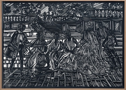 직업 치치스베오 · 흰 종이 위에 검은 오려진 종이 · 105x145cm · 2018