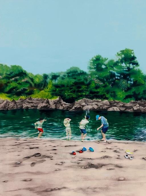 물수제비 · Oil on Canvas · 130cm x 97cm · ducks and drakes · Oil on Canvas
