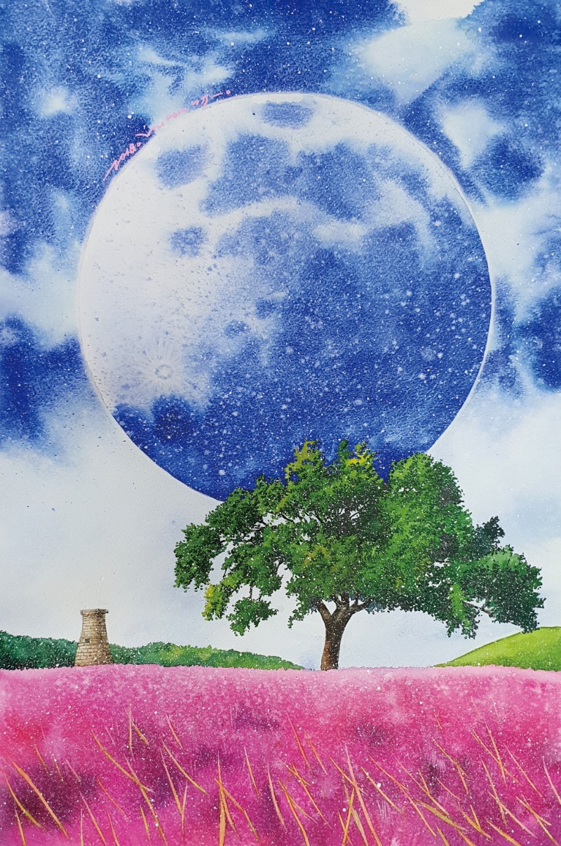 숨2018-핑크빛 화창한 날 · 종이위에 수채 · 54.5×36.0cm · 2018 · A pink sunny day
