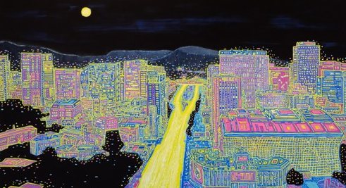 광화문야경 · 한지에 채색 · 130x190cm · 2019 · Night view of Kwanghwamoon