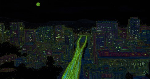 광화문야경 · 한지에 채색 · 130x190cm · 2019 · Night view of Kwanghwamoon
