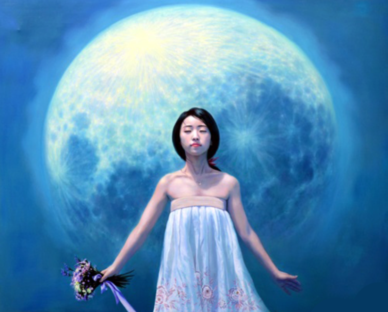 변지현_moon flower · 캔버스에 유채 · 130.3×162.2cm · 2018 · moon flower · Oil on canvas