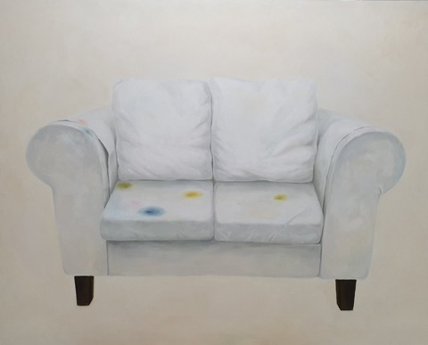 소파에게 쏟아놓은 내가 기억하지 못하는 이야기 · Oil on Canvas · 162.2x130.3cm · 2012 · The story that I don't remember on the couch. · Oil on Canvas