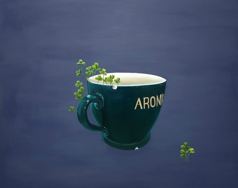 그녀의 초록 컵 · Acrylic & Oil on Canvas · 90.9x72.7cm · 2019 · Her green cup · Acrylic & Oil on Canvas