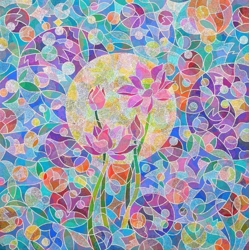 도원의 꽃 10 · 캔버스에 아크릴 · 91 x 91 cm · 2019 · Flower in Paradise 10 · Acrylic on canvas