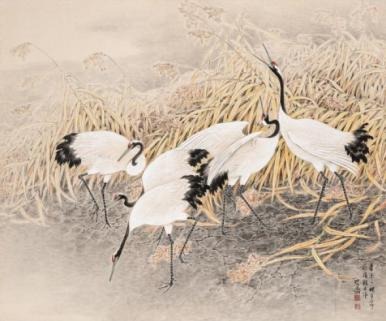 학 鶴 · 한지에 수묵담채 · 135x160cm · Crane