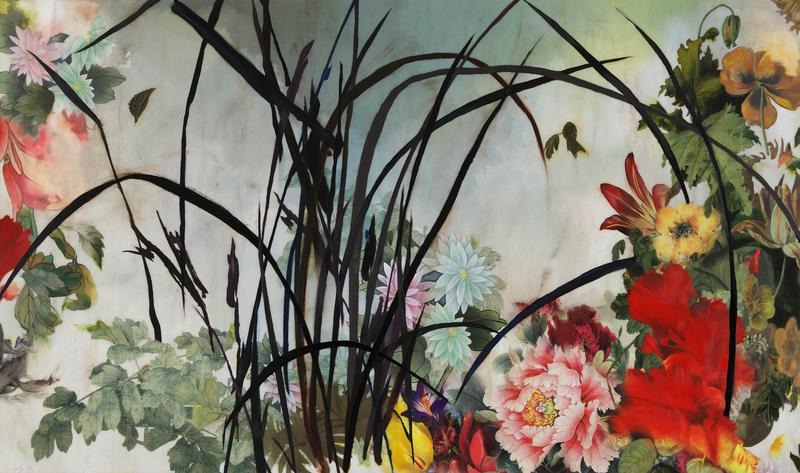 Noblesse Hybridige #19728A · Oil_ cashew paint_ digital print on artificial marble · 89.7 x 152.5 cm (Image) · 103.7 x 165.7 cm (Framed) · 2019 · Noblesse Hybridige #19728A