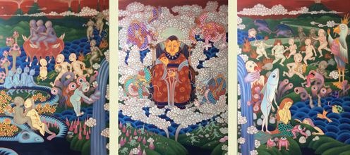 서서히 드러나는 꿈 · 순지 5배접에 채색 · 194×390cm · 2018~9