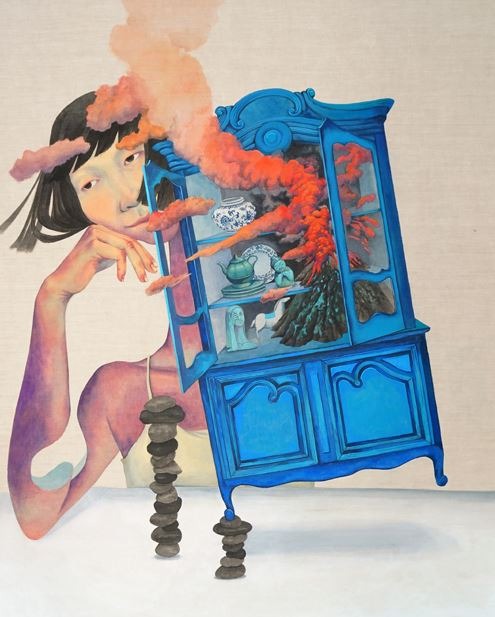 몰입-감정 · 천에 분채 · 91.5×73cm · 2019 · Immersion-emotion