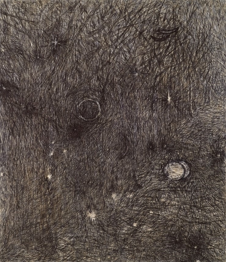 밤과 밤 · 장지에 채색 및 볼펜 · 45cm x 53cm · 2018 · Night and night