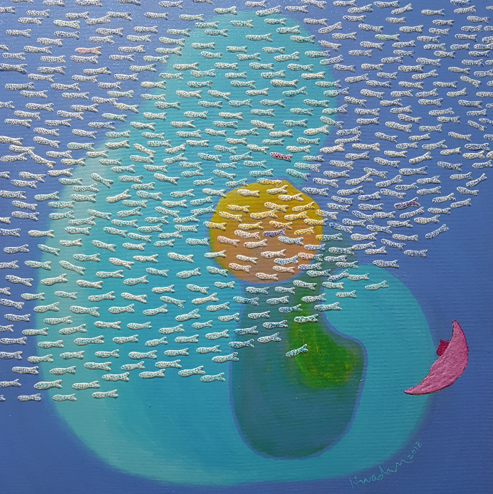 FISH1809 · mixed materials on canvas · 50 × 50 cm · 2018 · FISH1809 · mixed materials on canvas