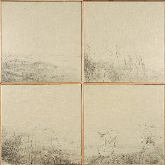 詩 · oil pencil on canvas · 40x40cm x 4pieces · 2004 · Poem · oil pencil on canvas