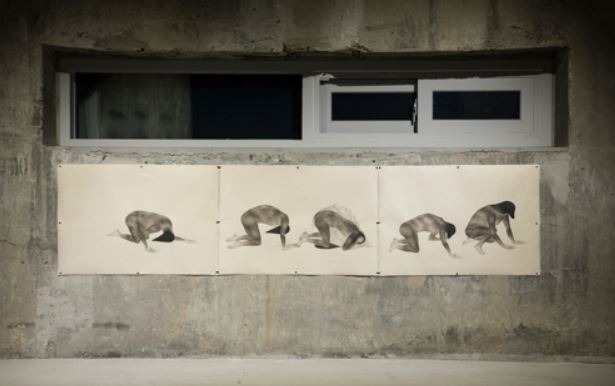 굴의 시간(Bunker) · 한지에 먹 · 63×280cm · 2018