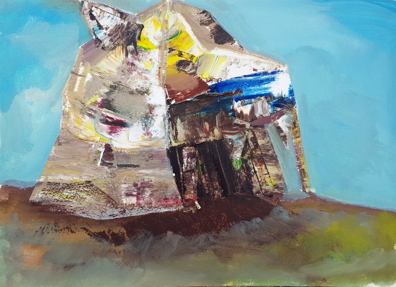 늑대천막 · oil on paper · 25.5x36cm · 2019 · Wolf Tent · oil on paper