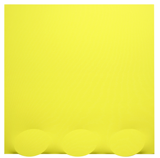 3 ovali gialli · Acrylic on shaped canvas · 100 x 100 cm · 2018 · 3 ovali gialli · Acrylic on shaped canvas
