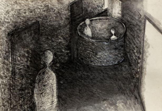 작가를 찾는 등장인물 · 한지에 수묵, 목탄 · 49×69cm · 2018 · Character in search of an Author