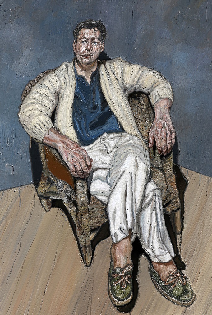 끈의자에 앉은 남자 · 리넨에 유채 · 194x130.3cm · 2019 · A man in a strap chair · Oil on linen
