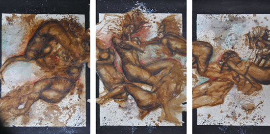 giovanni manzoni piazzalunga_낙화 · 커피, 목탄 · 240x140cm · falling blossoms