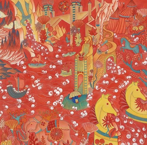 The Dreaming Wanderer · 비단에 진채 · 50×50cm · 2019 · The Dreaming Wanderer · deep-color pigment on silk
