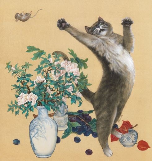 A-BYO!! · 비단에 진채 · 50×50cm · 2019 · A-BYO!! · deep-color pigment on silk