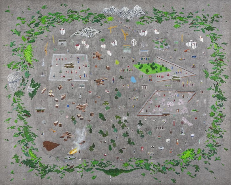 김봄 <2008년 2월 10일 북한산하> · 캔버스에 먹, 아크릴릭 · 181x227cm · 2008
