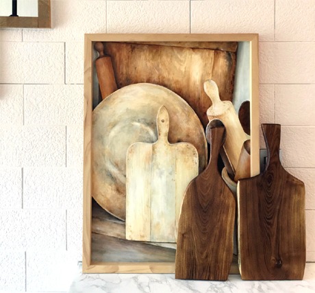 정임정, Wooden Cutting Board 설치 장면 · 나무에 유채 · 72x52cm · Jung Im-jung, Wooden Cutting Board · Oil on wood