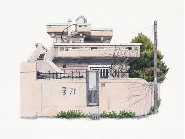 사라지는 집_금강로153번길12 · 종이에 수채 · 30.0x40.0cm · 2019 · Disappearing house_12, Geumgang-ro 153beon-gil · Watercolor on paper