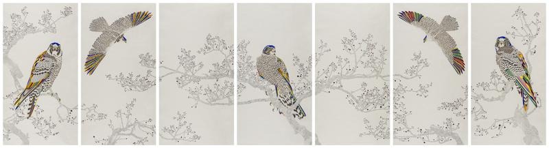 차영석, An elegant Endeavour_156 pencil · Colour pen and water colour on Korean mulberry paper · 142x75cm · 2019 · Cha Young-seok, An elegant Endeavour_156 pencil · Colour pen and water colour on Korean mulberry paper