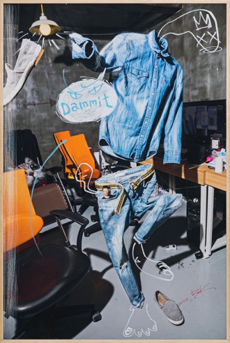 Damn it! 우쒸! · Acrylic Paint Markers on Printed Canvas · 78x117cm · 2020 · Damn it! · Acrylic Paint Markers on Printed Canvas