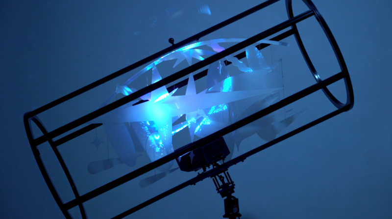 남민오 Likely Shining Telescope · Acryilc plates, Aluminum profile, Projector, Steel components, Tripod · 160x215x85cm · 2020 · Likely Shining Telescope · Acryilc plates, Aluminum profile, Projector, Steel components, Tripod