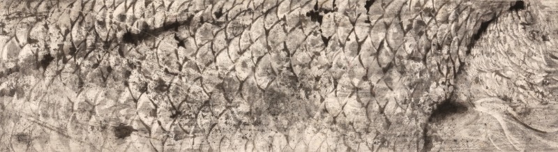 물, 비늘, 껍질 · 장지위에 먹 · 39x140cm · 2020