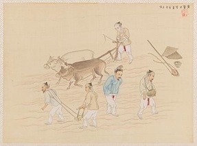 기산 김준근 <밧갈고부죵하는모양>(밭 갈고 부종하는 모양) · 국립민속박물관 소장 · 19C