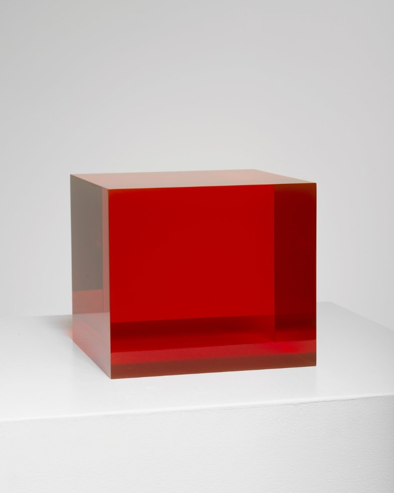 Peter Alexander, 7/13/19 Red Orange Box · urethane · 7-1/4" × 8-3/16" × 8-3/16" (18.4 cm × 20.8 cm × 20.8 cm) · 2019 © Peter Alexander · Peter Alexander, 7/13/19 Red Orange Box · urethane