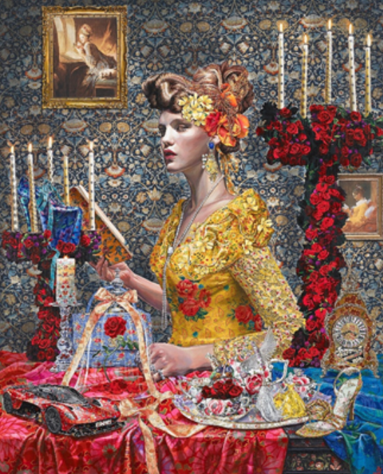Delusion of Belle · Acrylic on Canvas with Fabric · 100x80cm · 2020 · Delusion of Belle · Acrylic on Canvas with Fabric