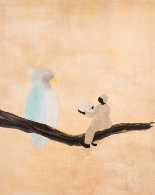 윤정원, 책 읽어주는 새 · Acrylic on canvas · 180x130cm · 2020 · Acrylic on canvas