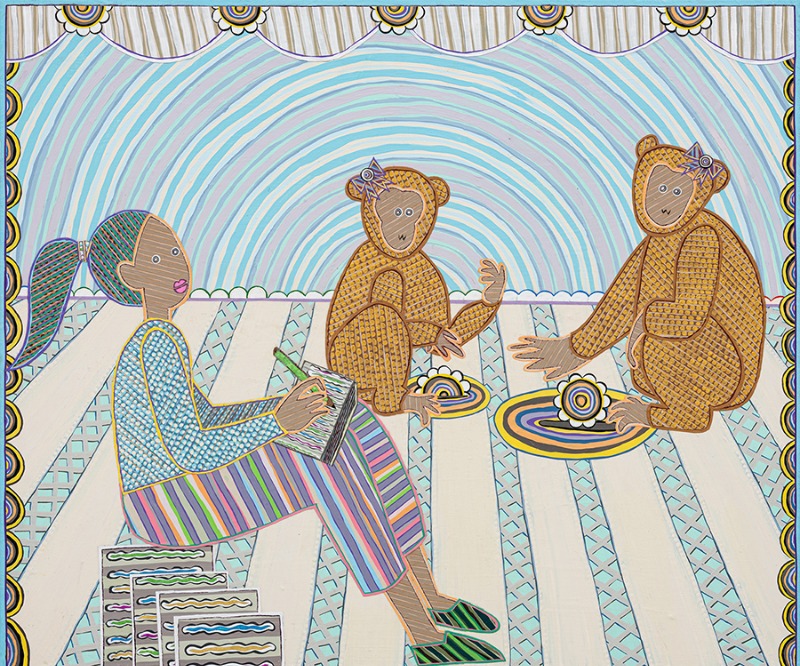 황희림, 나를 알라 · Acrylic, cut paper on panel · 45.5 x 37.9 cm · 2020 · Acrylic, cut paper on panel