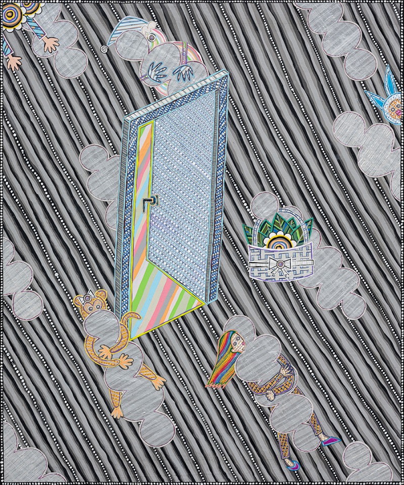 황희림, 뜻밖의 여정 · Acrylic, cut paper on panel · 45.5 x 37.9 cm · 2020 · Acrylic, cut paper on panel