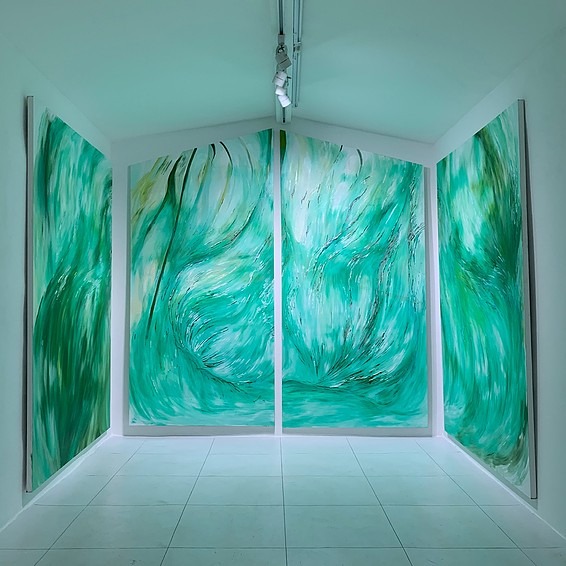 나는 내가 내 몸의 일부인 것을 잊는다 · 캔버스에 유화 · 210x460cm · 2020 [출처] 인스턴트루프 홈페이지 · Oil on canvas