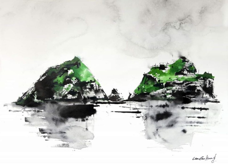Green dok do · 먹과 아크릴 · 50x65cm · 2017 · Green dok do · mak & acrylic