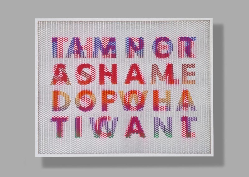정세인, Shame Politics · Perforated aluminum panel, acrylic spray paint, acrylic on paper, wooden frame, anti-reflection glass · 103.2 x 132.8 x 8.9cm · 2020 · Shame Politics · Perforated aluminum panel, acrylic spray paint, acrylic on paper, wooden frame, anti-r
