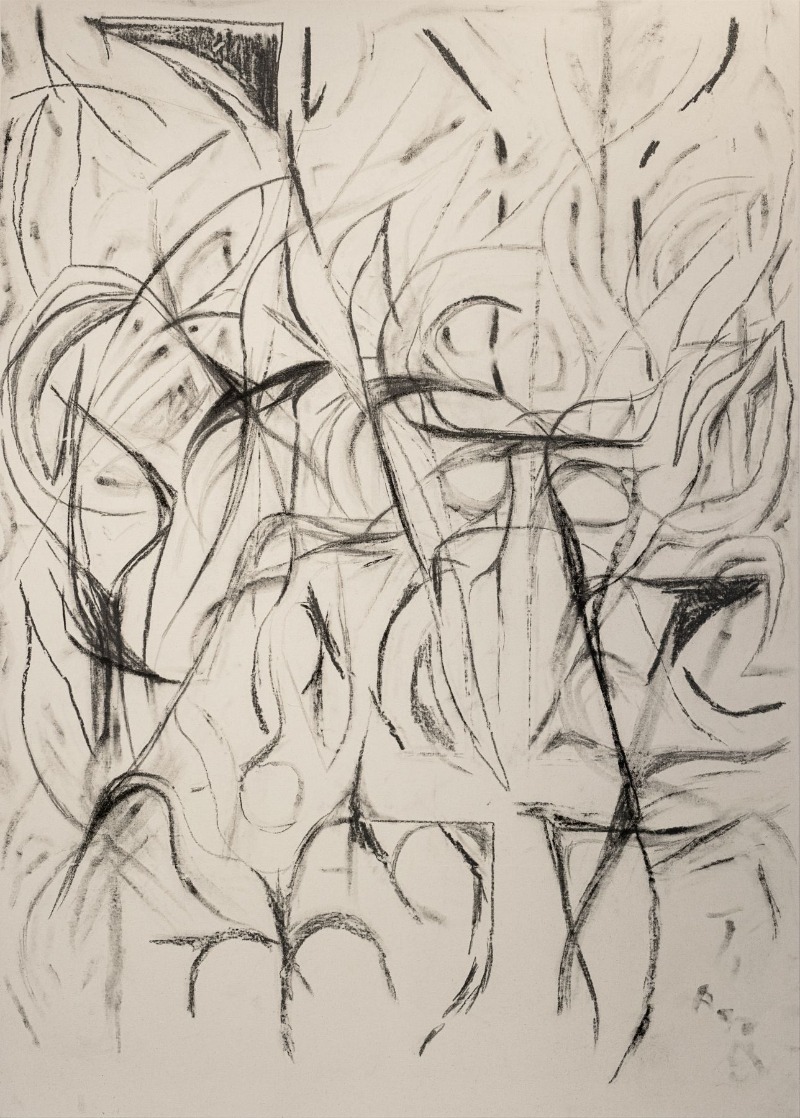 pnk nght · 캔버스에 흑연과 석탄 · 186 x 133 cm · 2021 [출처] PKM 갤러리 홈페이지 · pnk nght · Graphite and coal on canvas