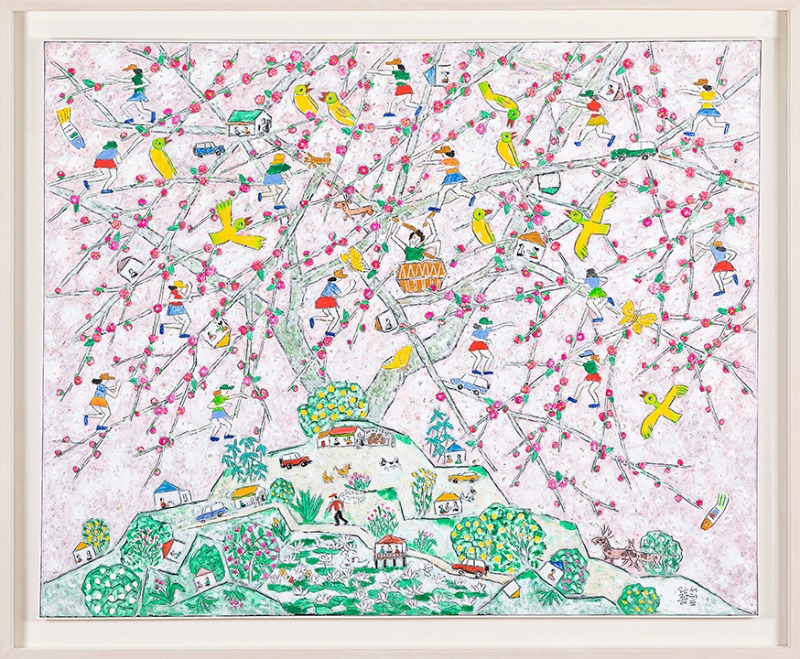 제주생활의 중도 · Mixed media on Korean paper · 130 x 162 cm / 51.2 x 64 in. · 2020 (출처= 가나아트센터 나인원) · Golden Mean of Jeju Living · Mixed media on Korean paper