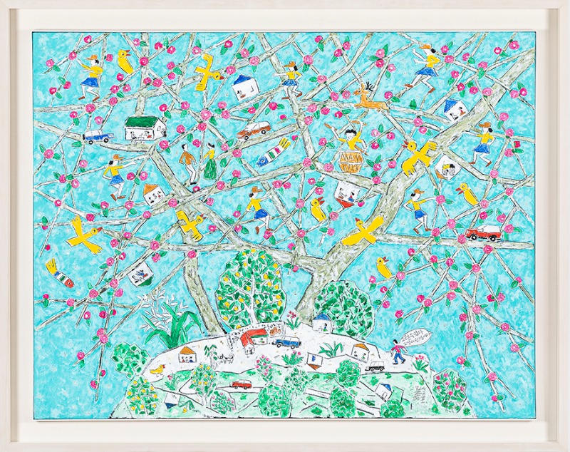 제주생활의 중도 · Mixed media on Korean paper · 112.1×145.5cm 44.13×57.3in. · 2020 (출처= 가나아트센터 나인원) · Golden Mean of Jeju Living · Mixed media on Korean paper