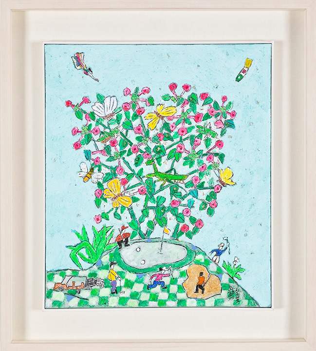 제주생활의 중도 · Mixed media on Korean paper · 53 x 45.7 cm / 21 x 18 in. · 2020 (출처= 가나아트센터 나인원) · Golden Mean of Jeju Living · Mixed media on Korean paper