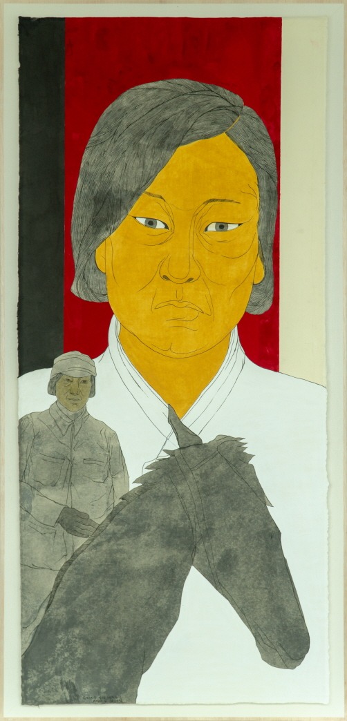 김명시 장군 초상 · 한지 위에 분채 · 210x94cm · 2020